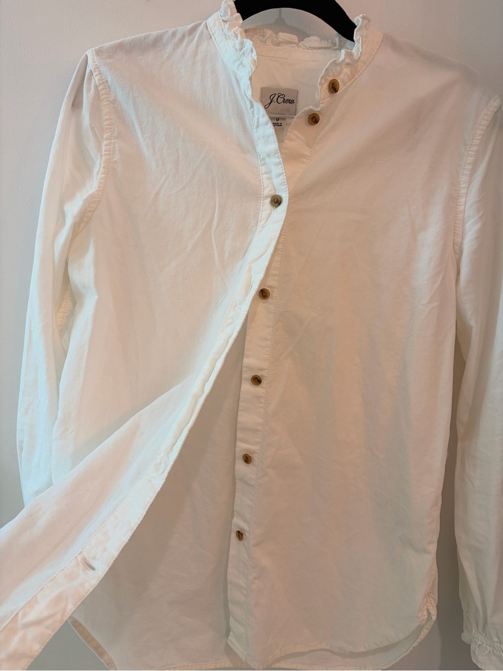 J.Crew Classic-fit ruffleneck shirt in corduroy Size 0. - Picture 2 of 6
